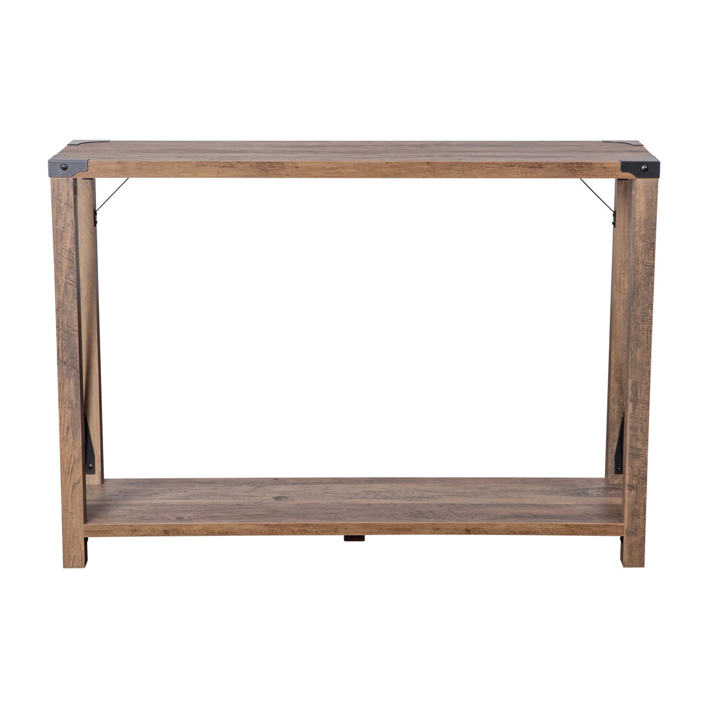 Rustic Oak Engineered Wood Console Table with Metal Accents W113036