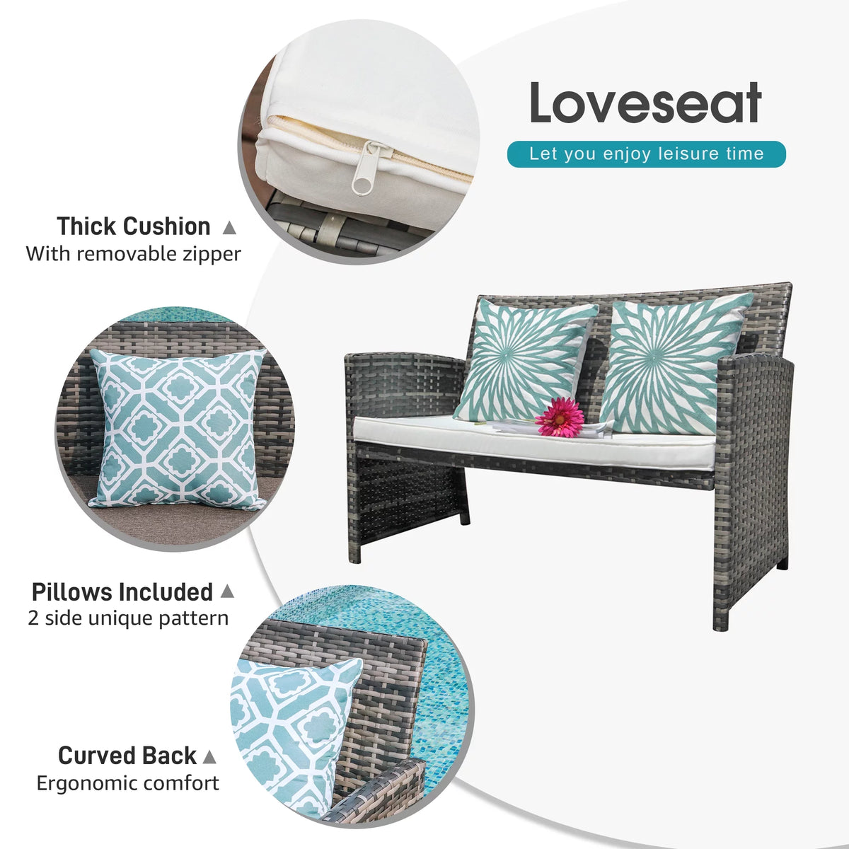 Wicker Rattan Loveseat Chairs with Ottomans P133