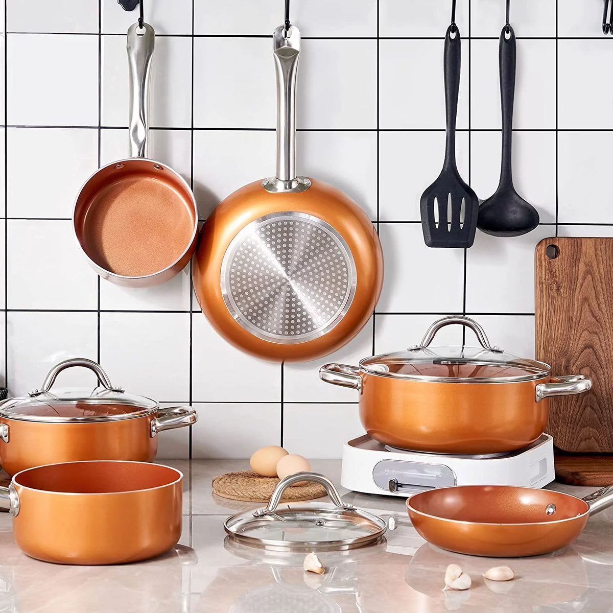 Nonstick Copper 5 Piece Aluminum Cookware Set C7898