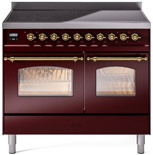 40 Induction Range with Electric Oven in Burgundy with Brass Trim D38280