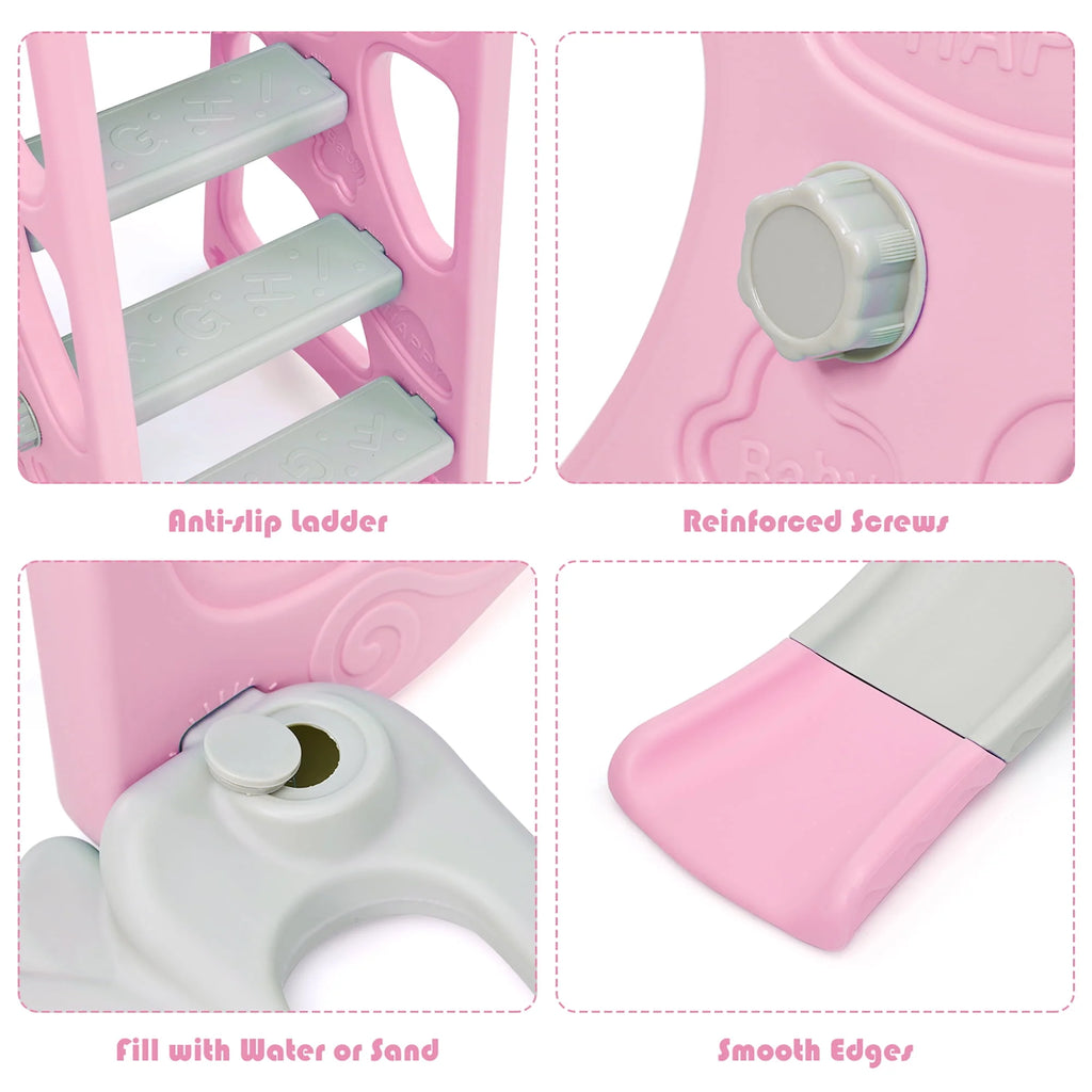 4-in-1 Toddler Climber and Swing Set with Basketball Hoop Pink V27059