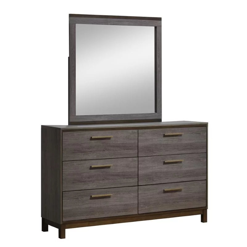 Antique Gray Wood Dresser and Mirror Set P303