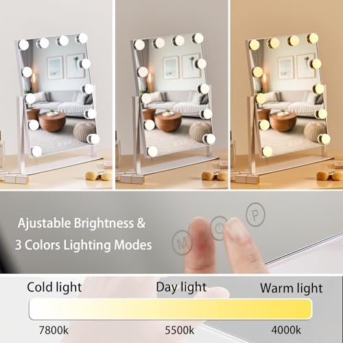 White Hollywood Vanity Mirror with 12 Dimmable Bulbs Z600386