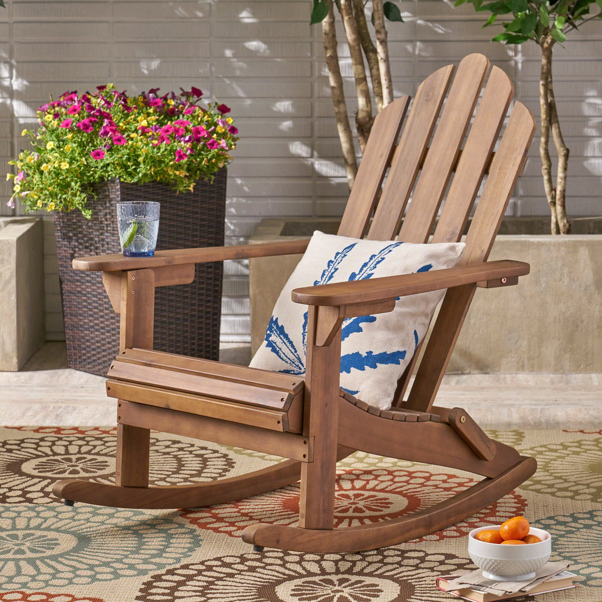 Dark Brown Acacia Wood Adirondack Rocking Chair V9232