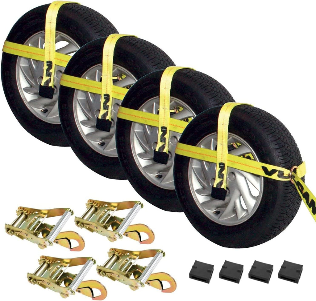 Adjustable Loop Snap Hooks Yellow Car Tie Down Kit K593