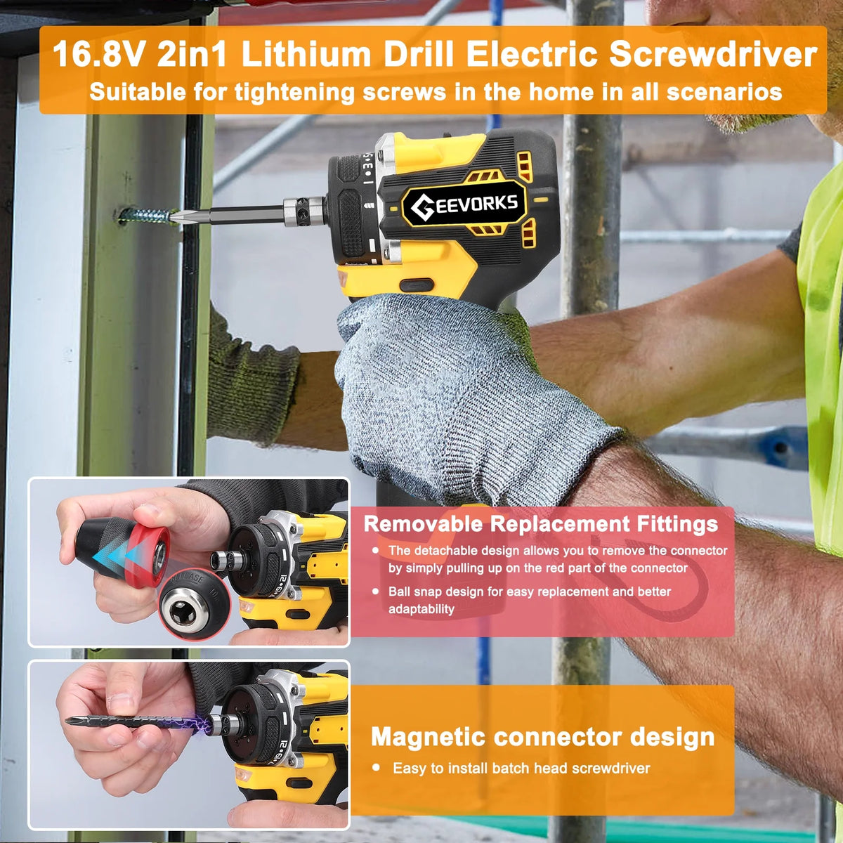 Electric Screwdriver 45Nm Torque 16.8V 2in1 Drill V8653