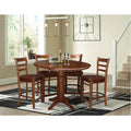 Espresso Round Solid Wood Extension Dining Table with 4 Counter Height Stools Q4397