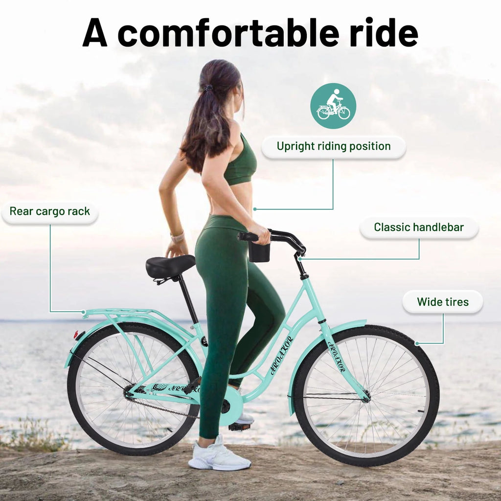 Green Carbon Steel Beach Cruiser Bike B778