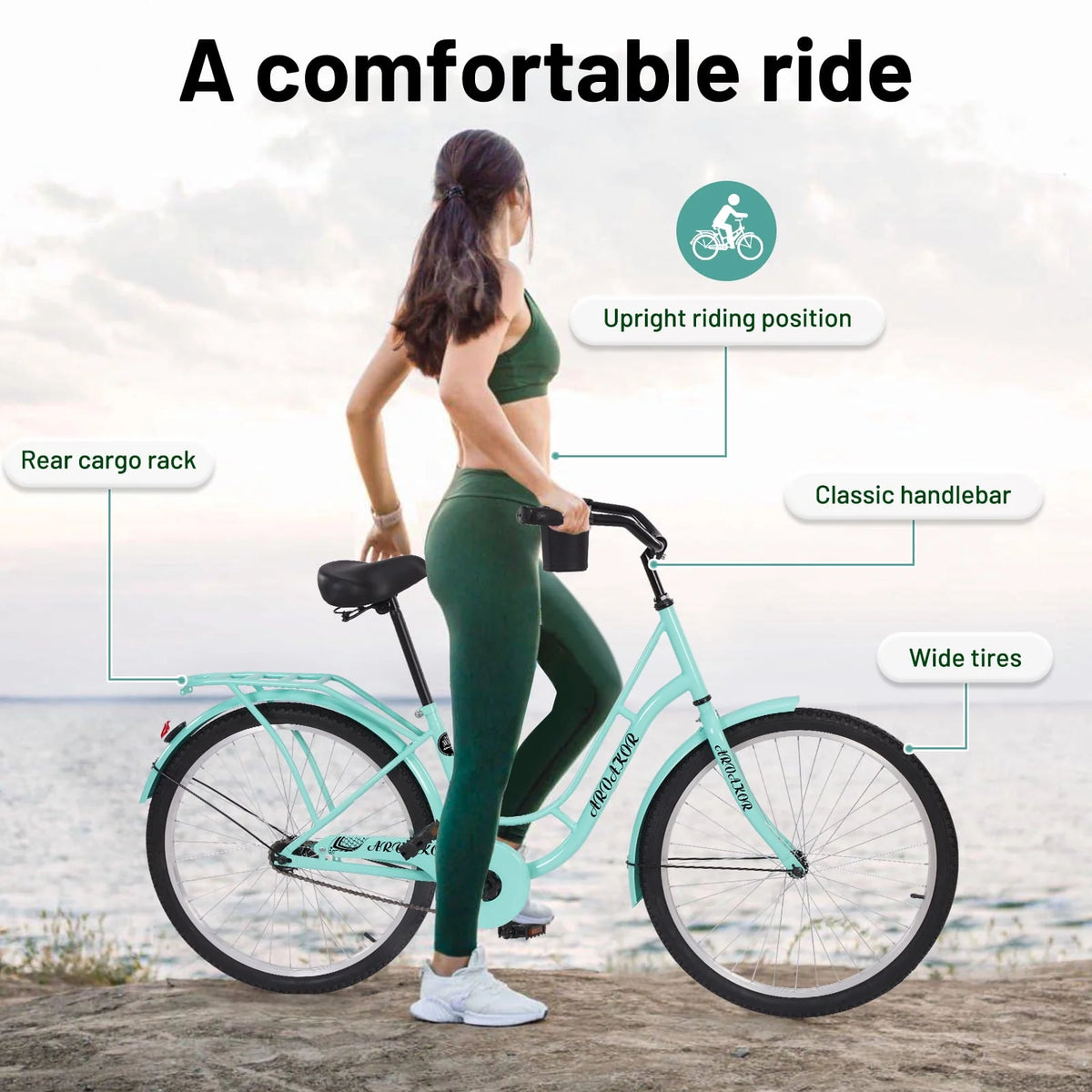 Green Carbon Steel Beach Cruiser Bike B778