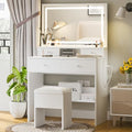 White Vanity Desk with Lighted Mirror and Charging Station H44138