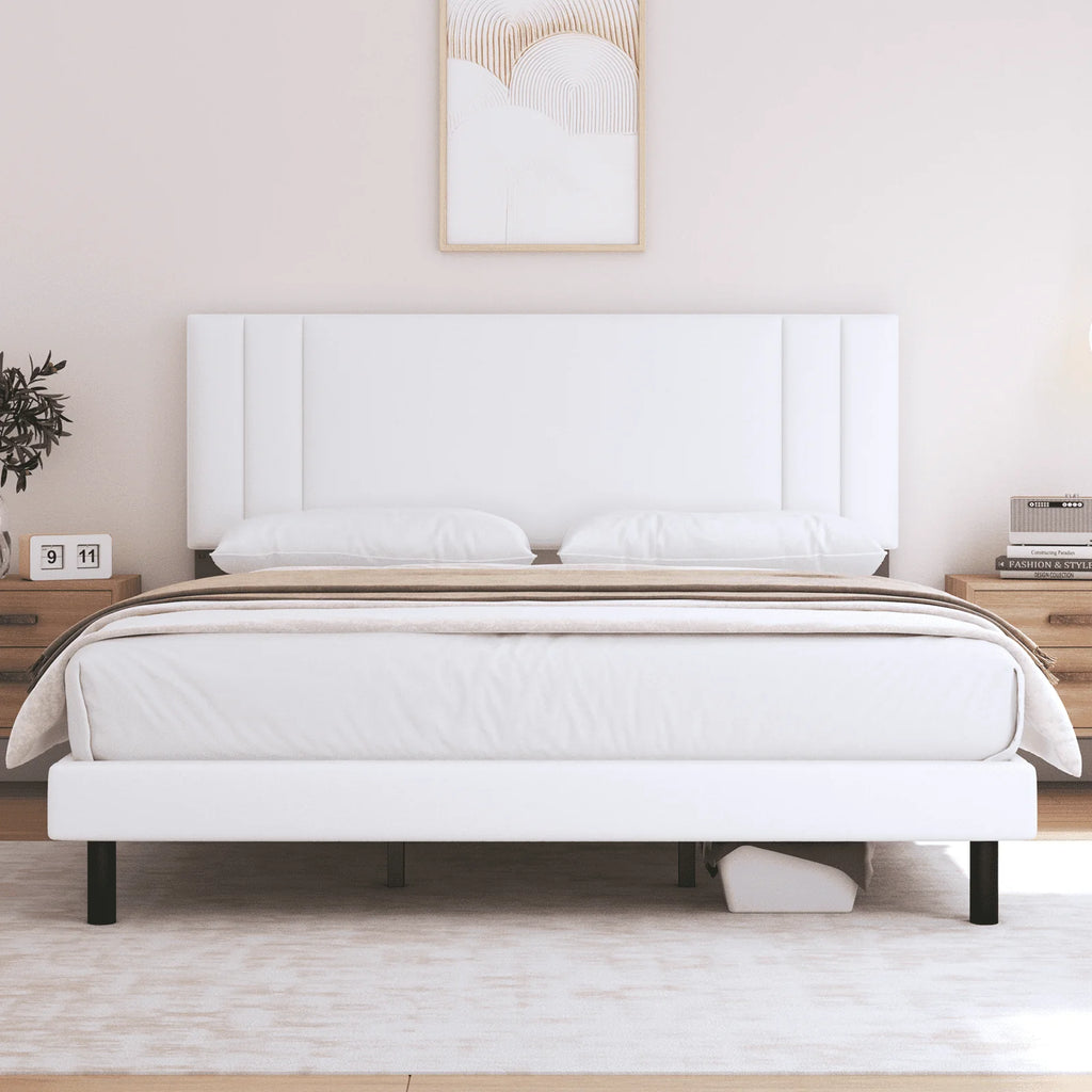 Full Size Platform Bed Frame with Fabric Upholstered Headboard R930
