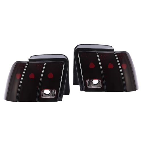 Pair Tail Lights Compatible with 1999-2004 Ford Mustang Rear Brake Lamps Red Smoke Lens Left & Right K6098
