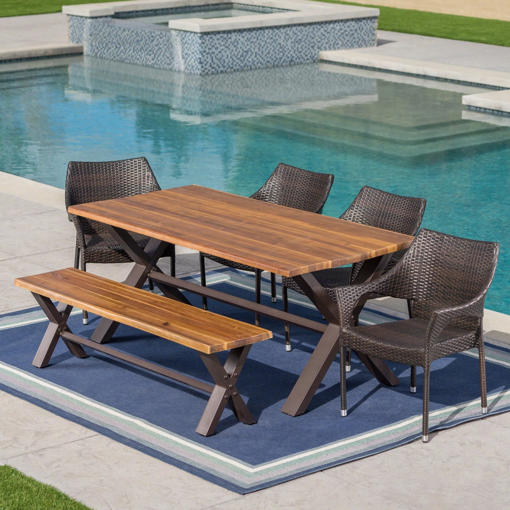 6-Piece Wicker Wood Outdoor Dining Set U69748