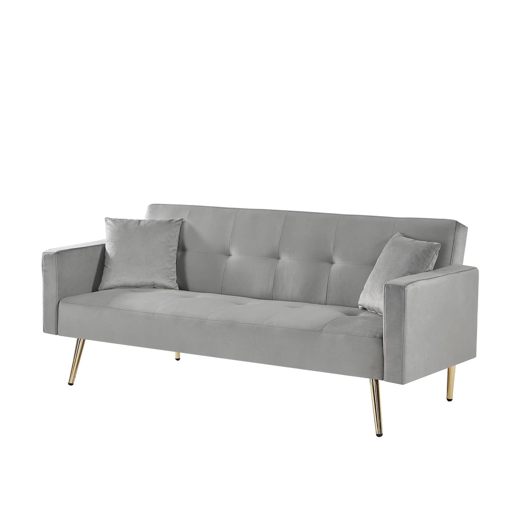Gray Velvet Convertible Sofa Bed with 2 Pillows K765149