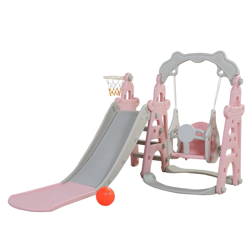 3 in 1 Kids Slide and Swing Set with Basketball Hoops S102222