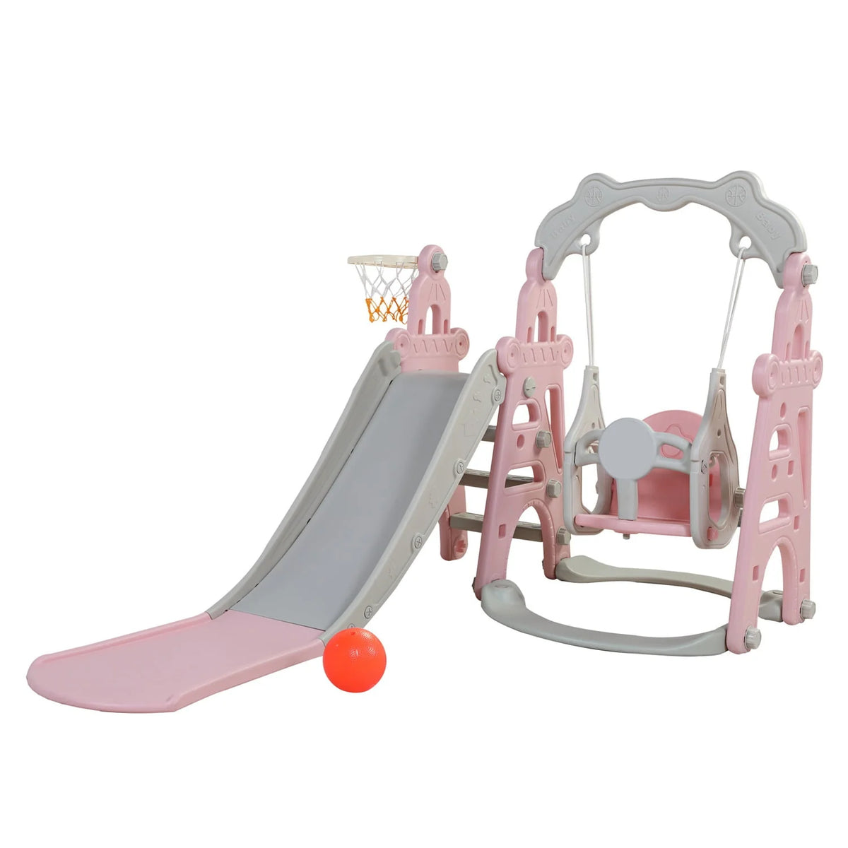 3 in 1 Kids Slide and Swing Set with Basketball Hoops S102222