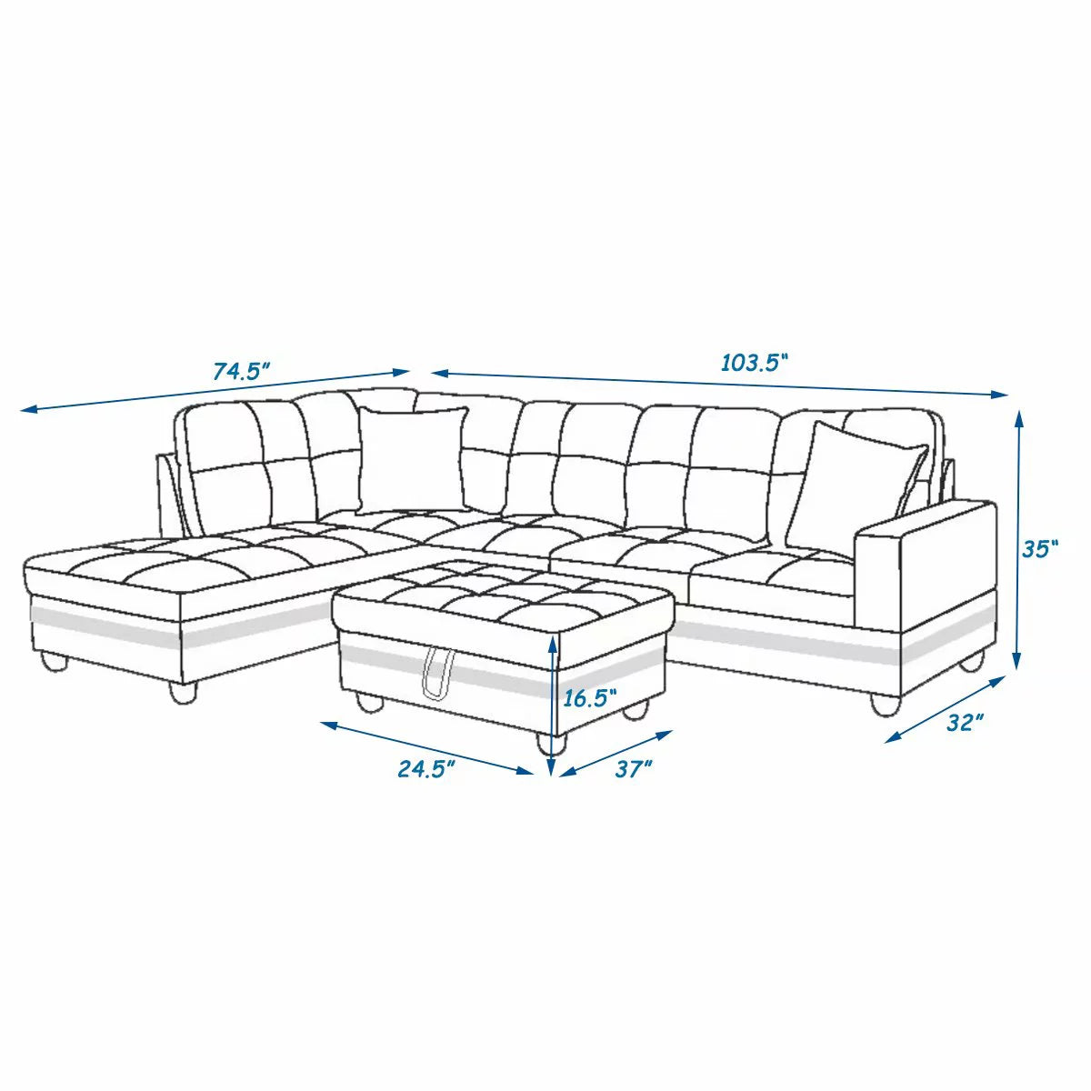 Black Leather 3PC L-Shaped Sectional Sofa H28734