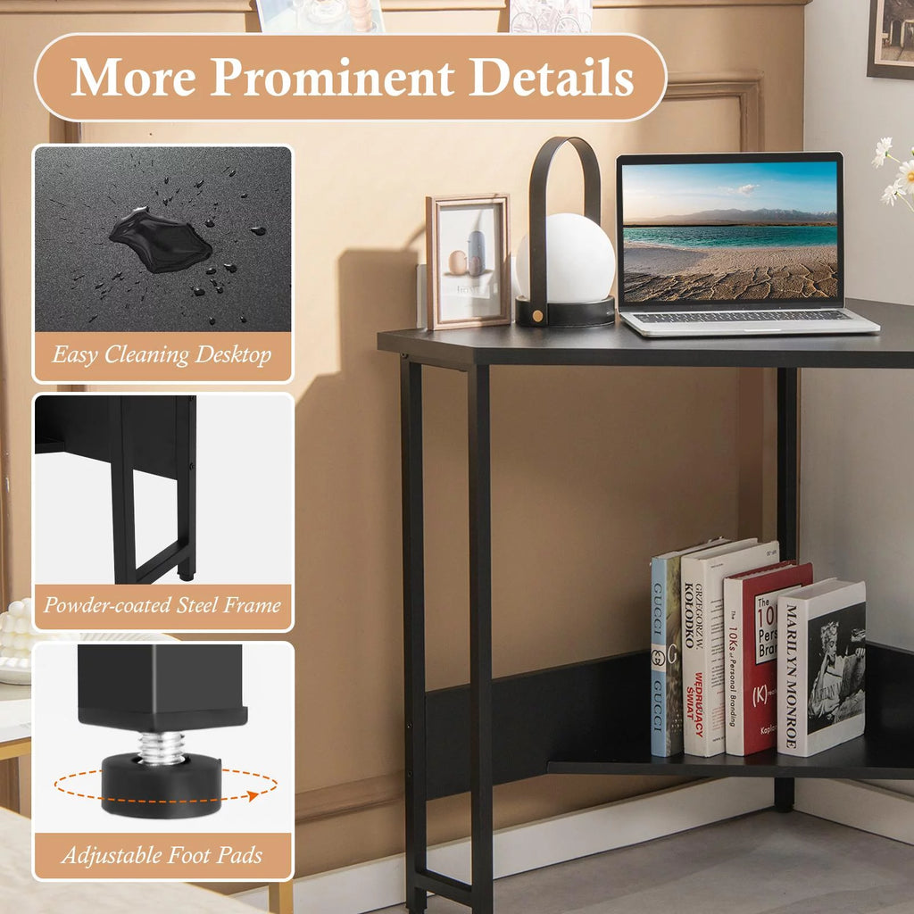 Black Corner Desk with Power Outlet T264