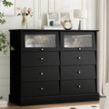Black 8 Drawer Glass Door Wood Dresser P7564