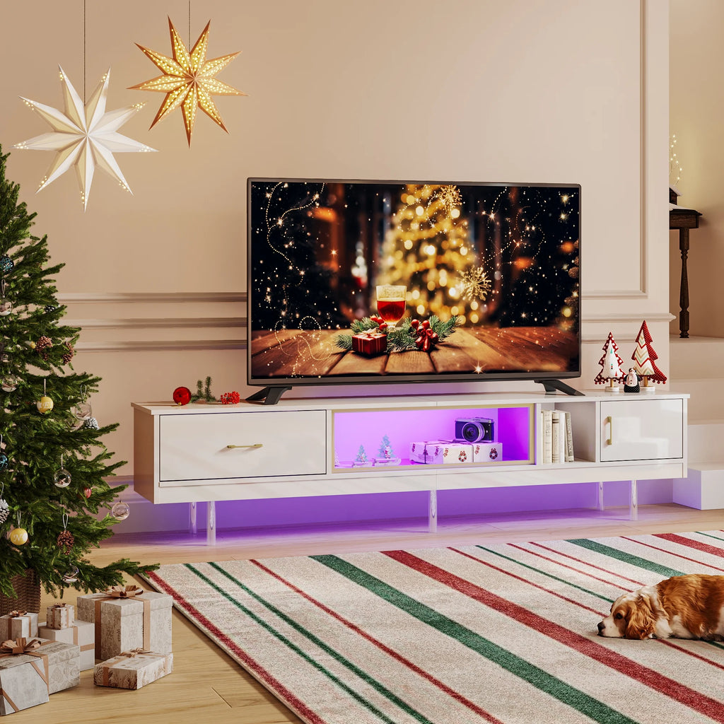 Black TV Stand with LED Lights and Drawer Y410589