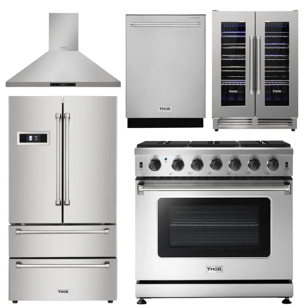 36 Propane Gas Range, Range Hood, Refrigerator, Dishwasher, Wine Cooler I295