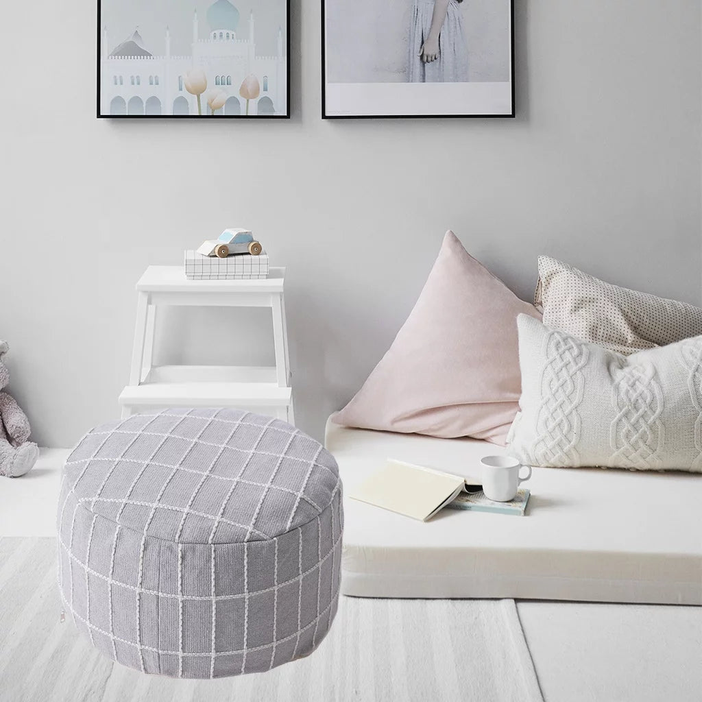 Gray Ottoman Pouffe Cover Foot Stool Cubes M5465