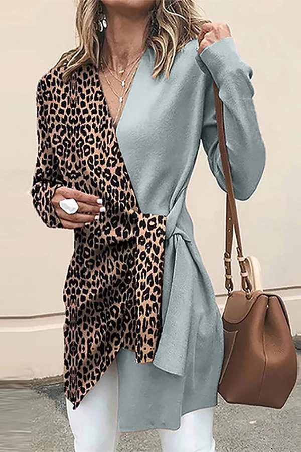 Leopard Patchwork V Neck Outerwear N714