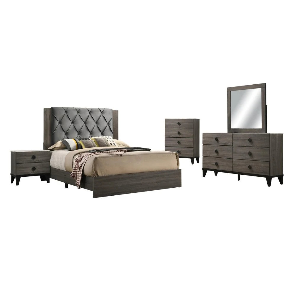 Walnut 5pc Cal King Bedroom Set with Faux Marble Tops X41508