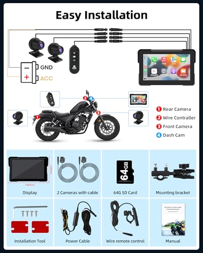 7 inch Motorcycle CarPlay Screen with Dual 2K Cameras O298588