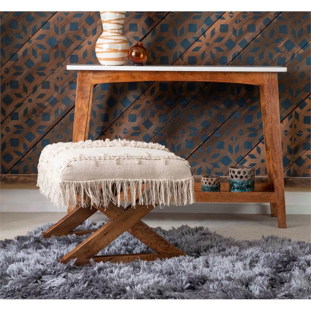 Brown Mango Wood and Marble Console Table E195