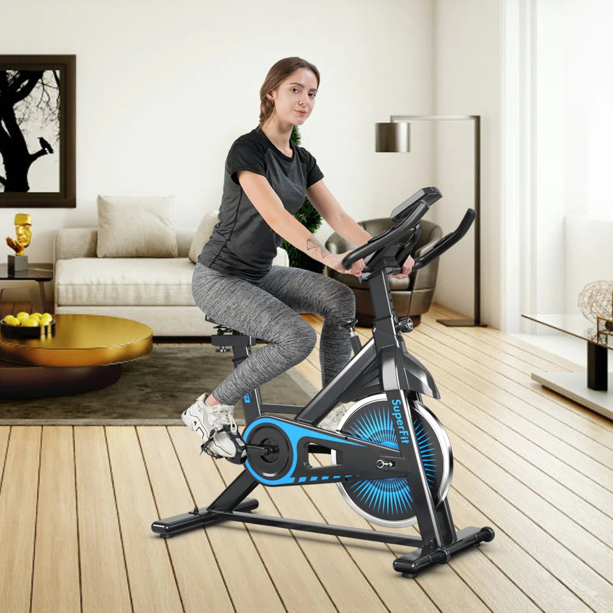 Indoor Cycling Stationary Bike Belt Drive Adjustable Resistance F75368