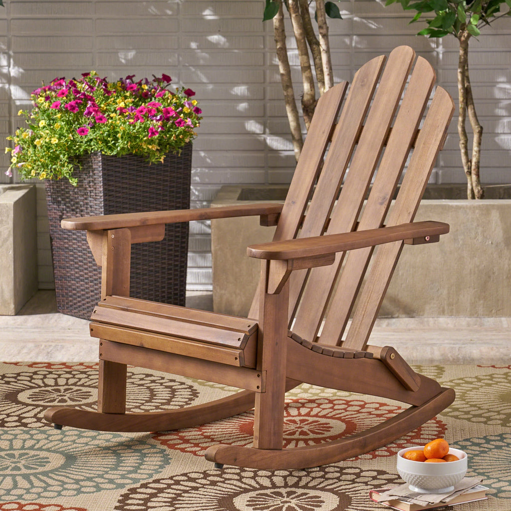 Dark Brown Acacia Wood Adirondack Rocking Chair V9232