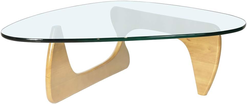 Triangle Glass Coffee Table with Solid Wood Base J6321