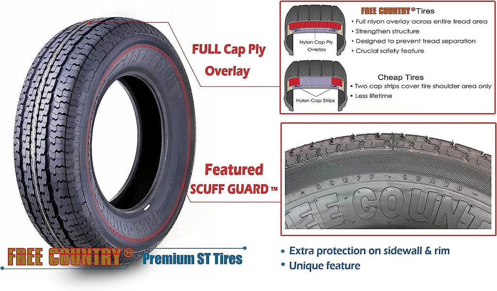 Set of 4 ST 205/75R14 Trailer Tires A8947