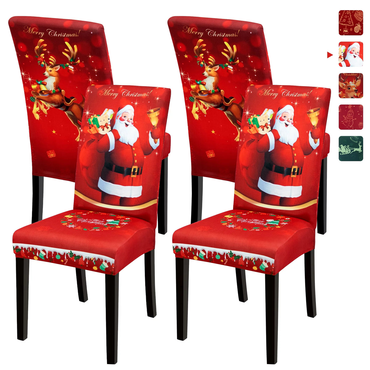 Stretch Christmas Chair Covers Set of 4 Red V268817