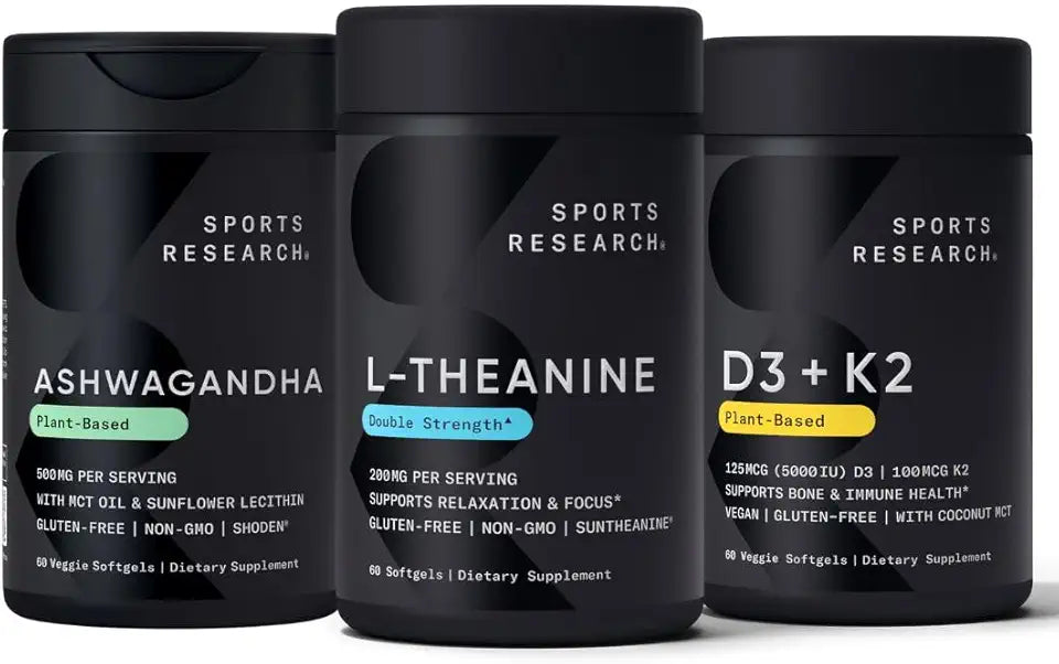Vitamin D3 K2 with Coconut Oil, Ashwagandha Softgels & L-Theanine Supplement A4676