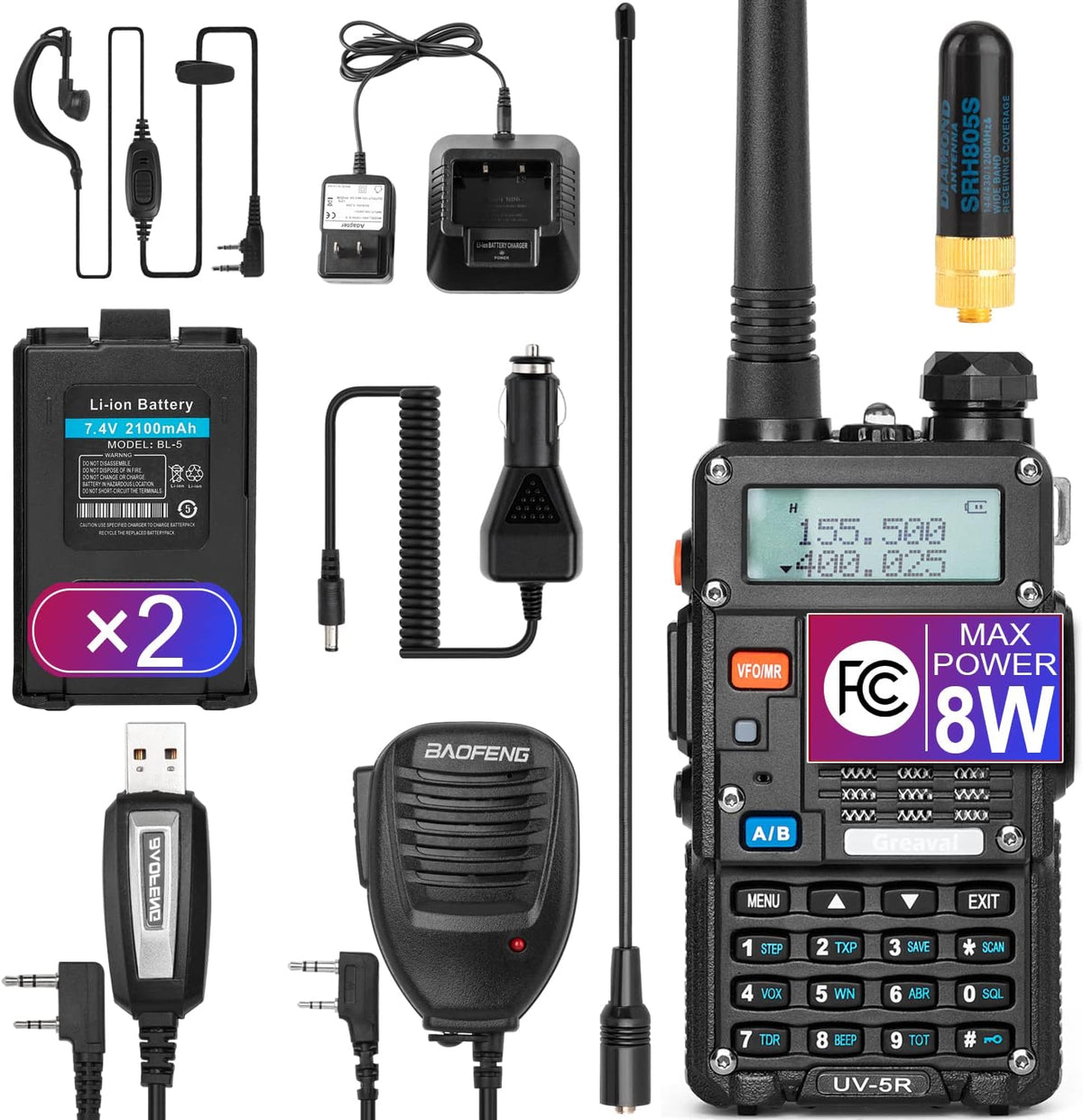 Dual Band 2-Way Radio with 2 Rechargeable 2100mAh Battery Pack of 2 F876