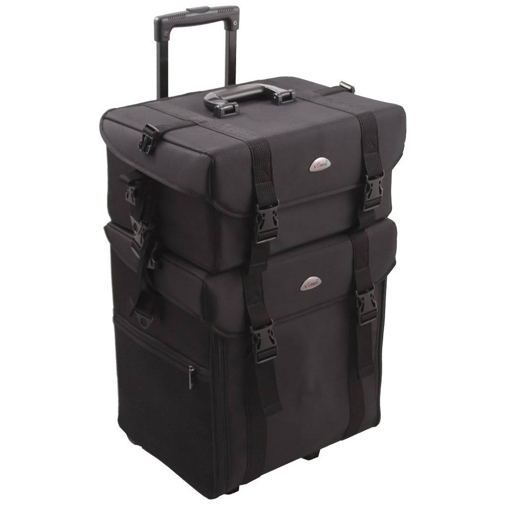 26.5 inch Nylon Soft-Sided Rolling Makeup Case with Drawers and Brush Holder in Black S674176