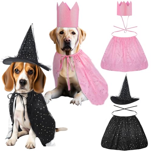 4 Pcs Halloween Pet Costume Witch Cloak Hat and Crown Set M38323