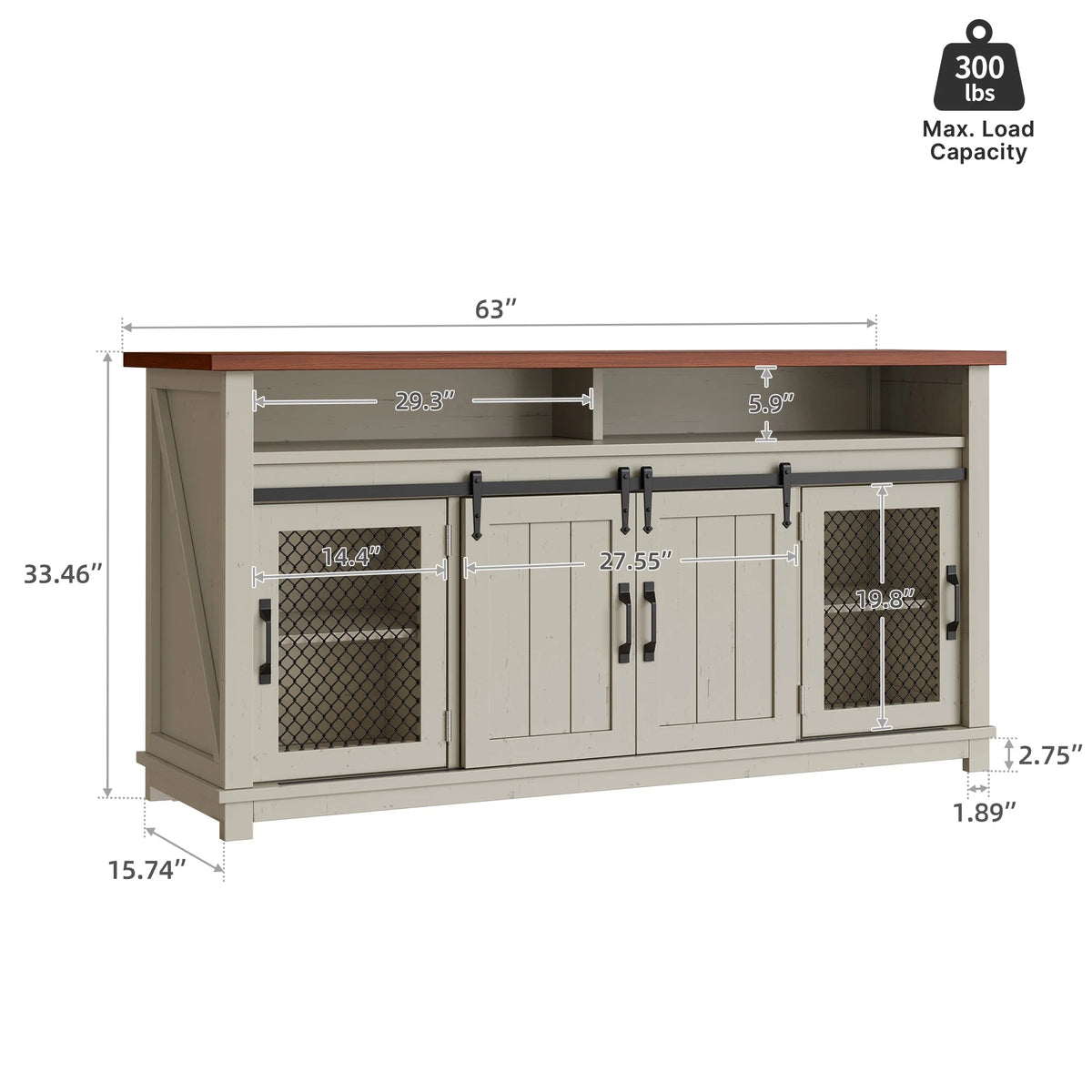Antique White 63" Sideboard Buffet Cabinet J267