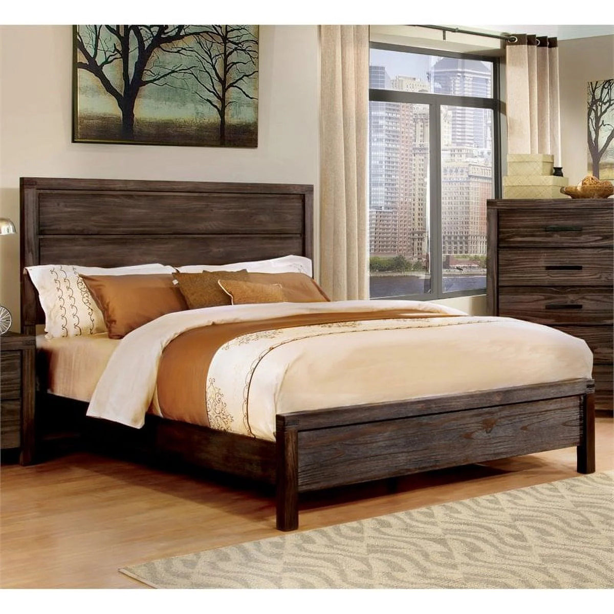 King Panel Bed in Rustic Brown N190