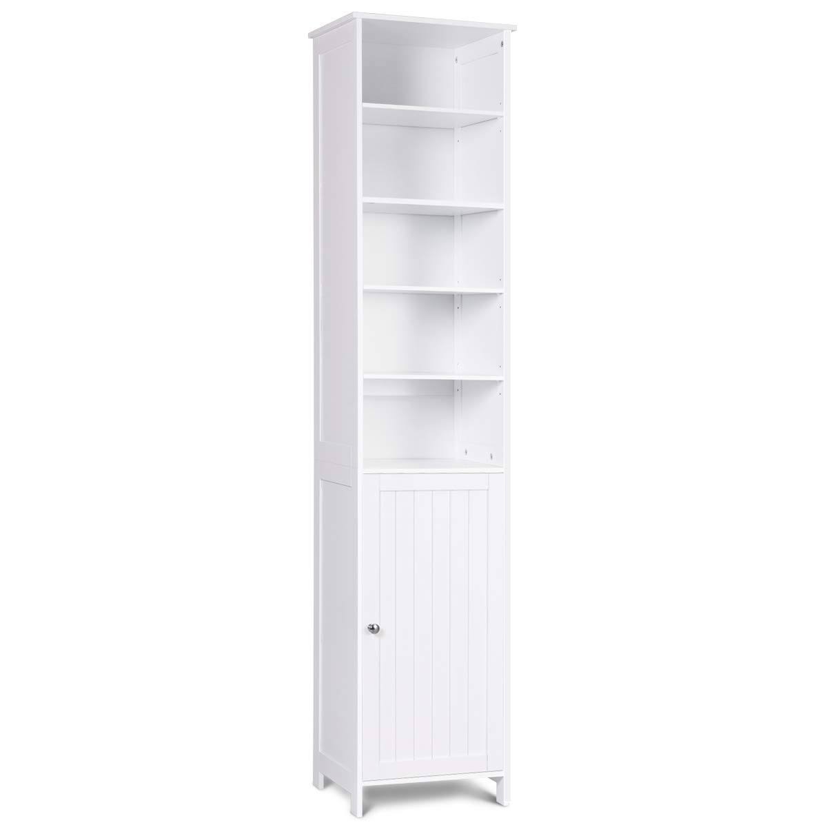 White Wooden Bathroom Storage Cabinet with 5 Adjustable Shelves L759563