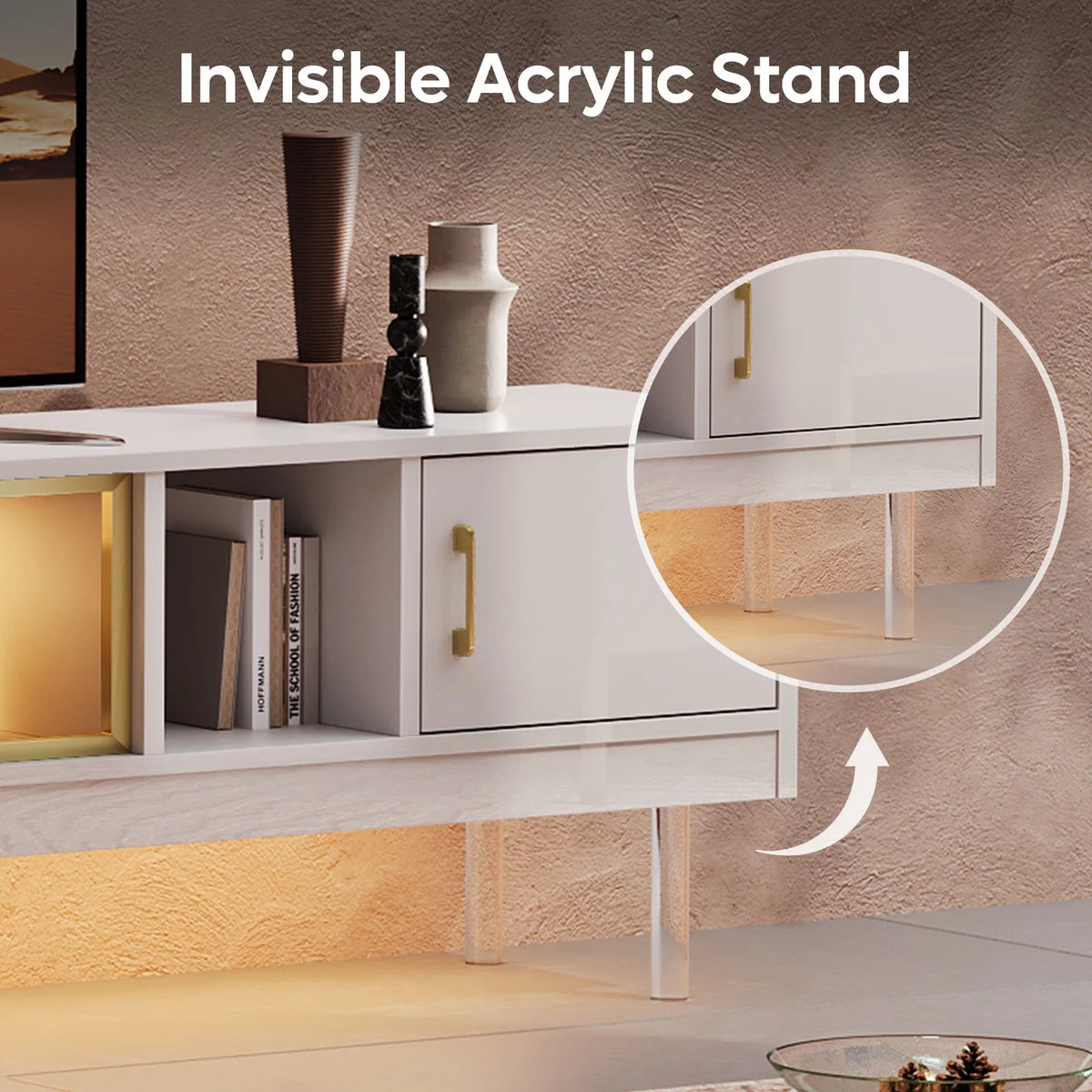 Black TV Stand with LED Lights and Drawer Y410589