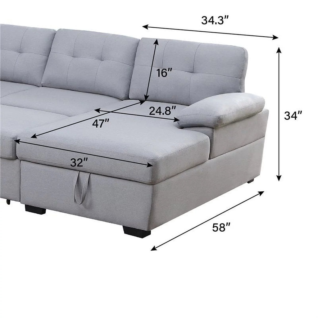 5-Seat Fabric Sleeper Sectional Sofa with Storage Z369