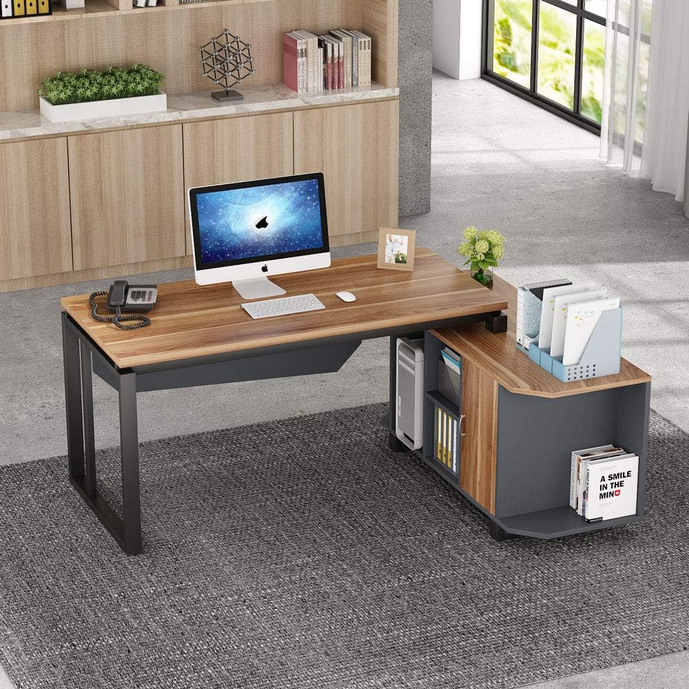 55 Inch L-Shaped Desk with File Cabinet K765