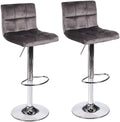 Set of 2 Gray Velvet Adjustable Swivel Bar Stool S94593