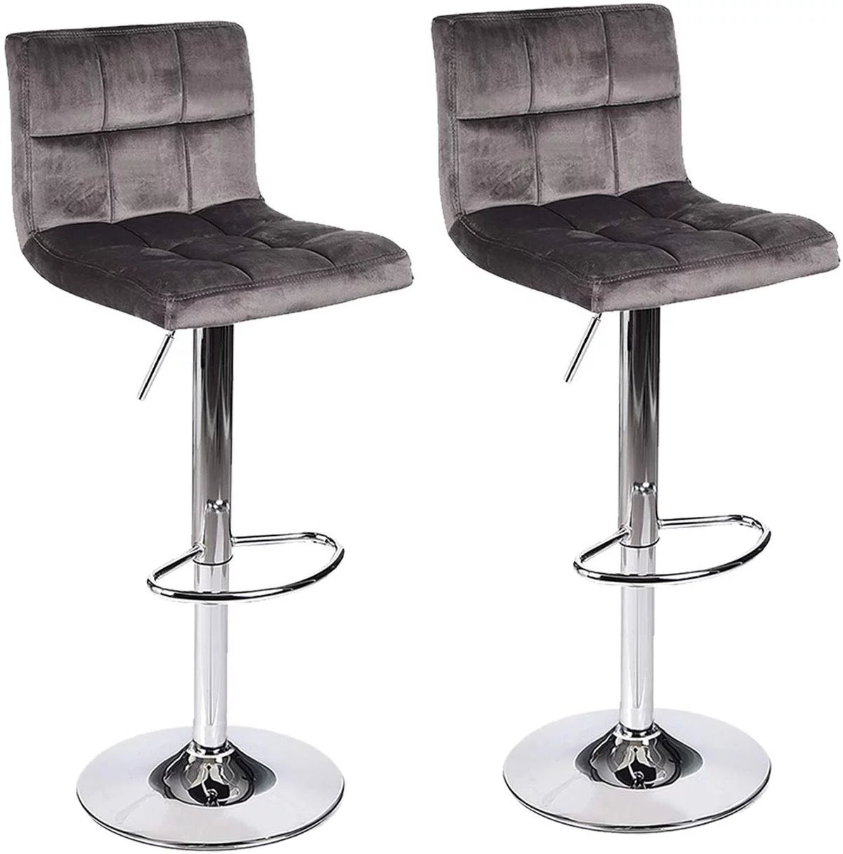 Set of 2 Gray Velvet Adjustable Swivel Bar Stool S94593