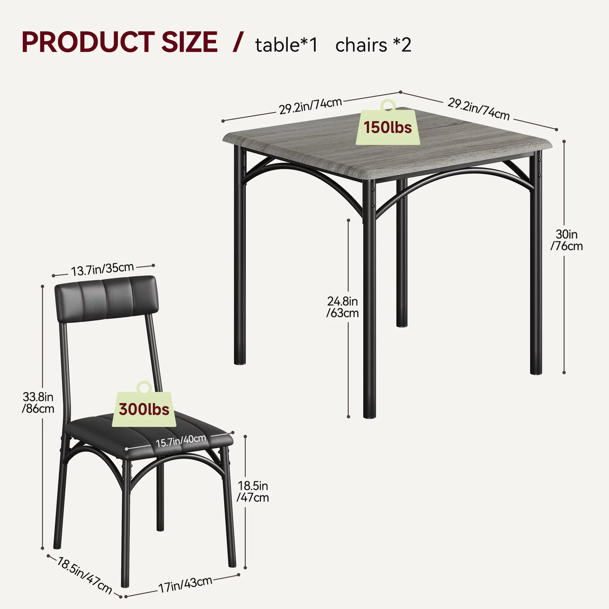 3 Piece Square Dining Table Set with 2 Upholstered Chairs M556