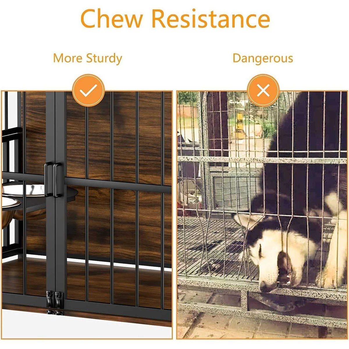 Large Dog Crate with Adjustable Raised Feeder and 2 Stainless Steel Bowls J518