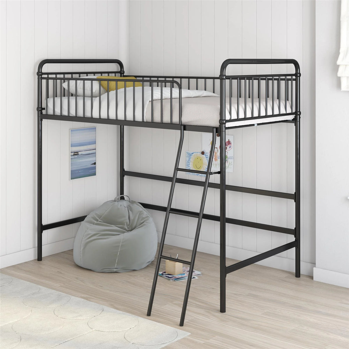 Black Twin Metal Loft Bed S73242